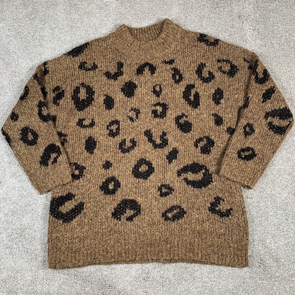 UNIVERSAL THREAD Leopard Print Chunky Knit Mockneck L/S Sweater Women's XL
